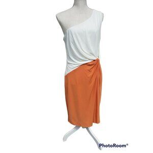 LONDON TIMES Dress One Shoulder Ivory Orange Size 14 Cocktail Party